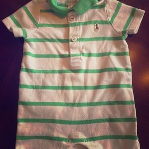 Ralph Lauren 1 pc. White w/ Green Stripe- 9 mth